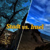 Städtepanorama und Strandpanorama im Kontrast zu einandern